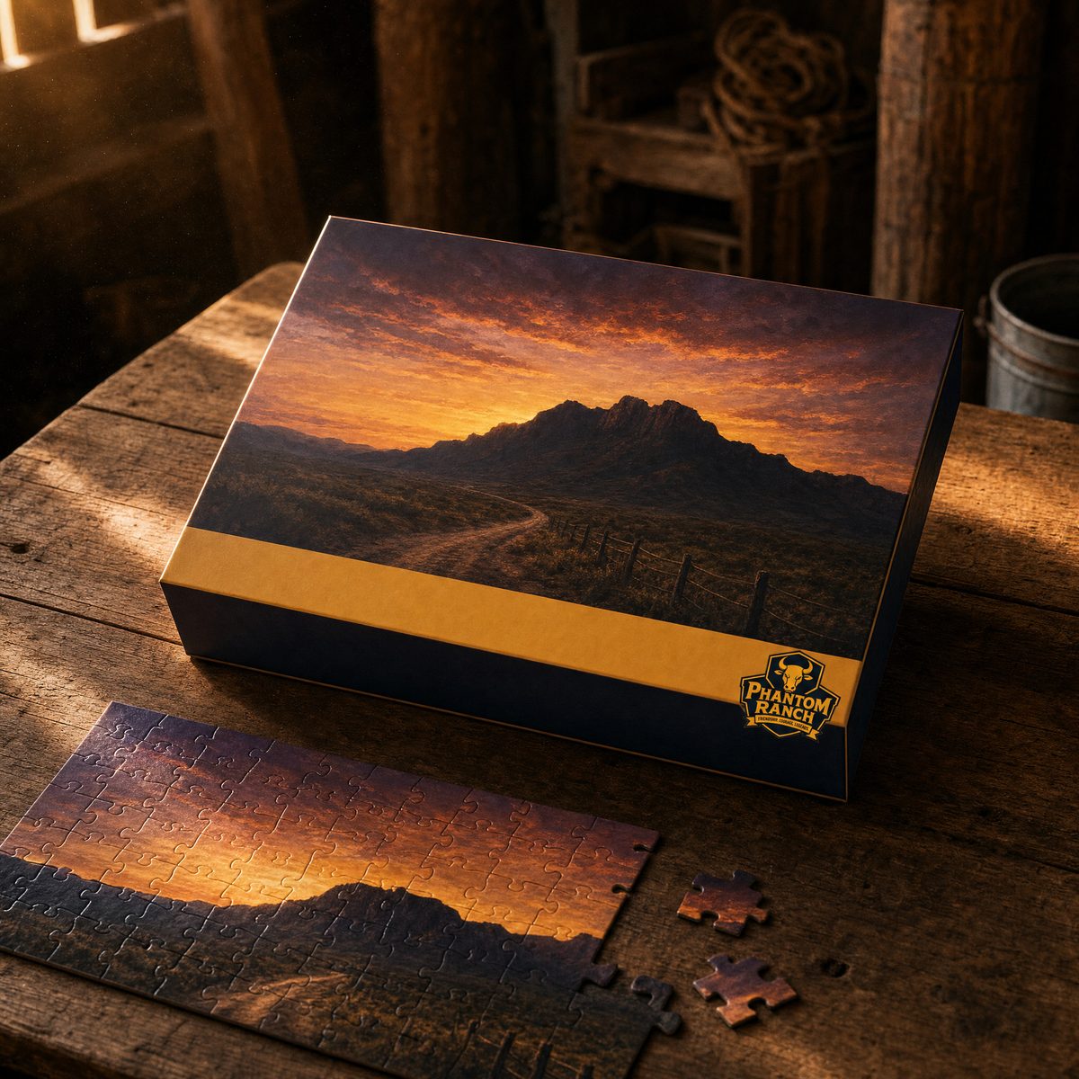 Ridgeline puzzle box with partly built puzzle