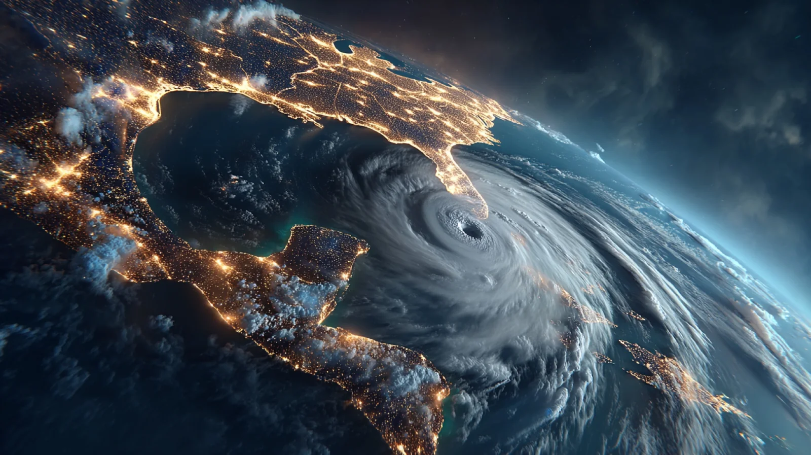 Satellite view of a massive hurricane turning toward South Florida