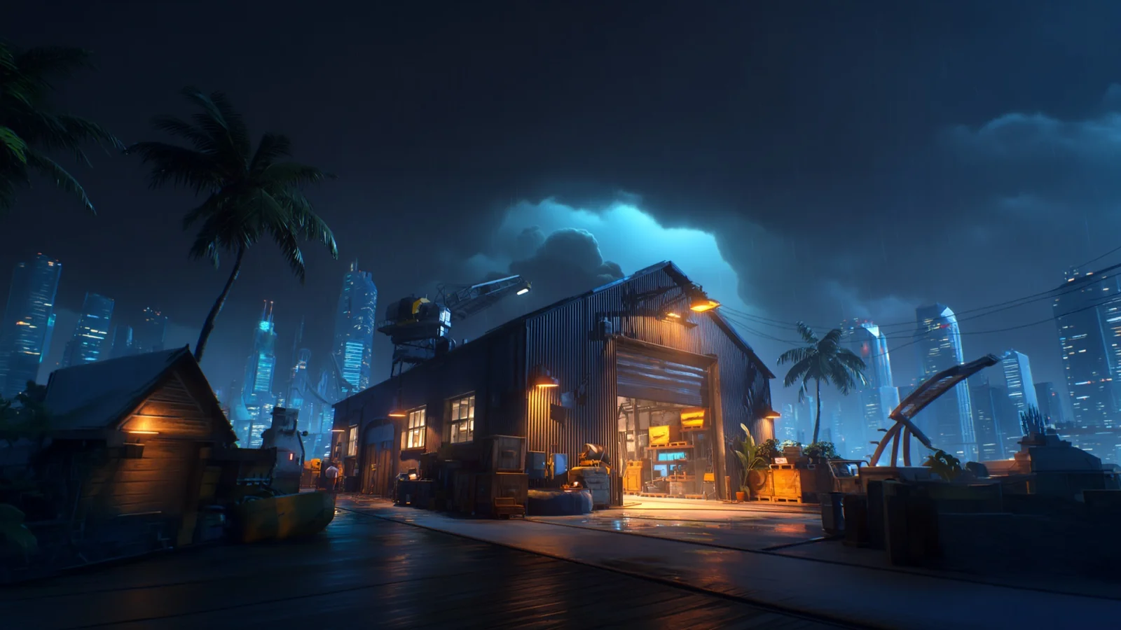 The warehouse on the dock in the heart of the storm